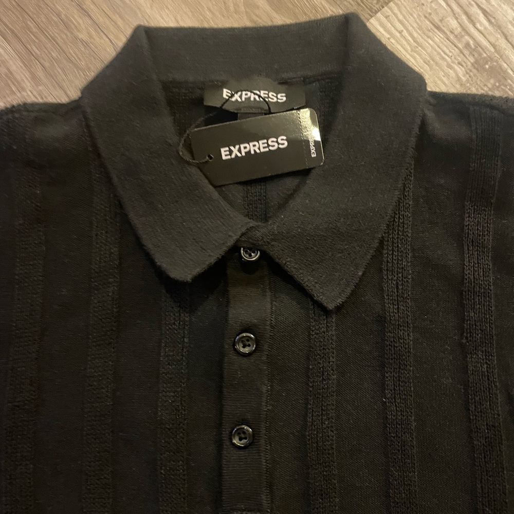 NWT! EXPRESS Solid Pointelle Cotton Long Sleeve Sweater Polo
